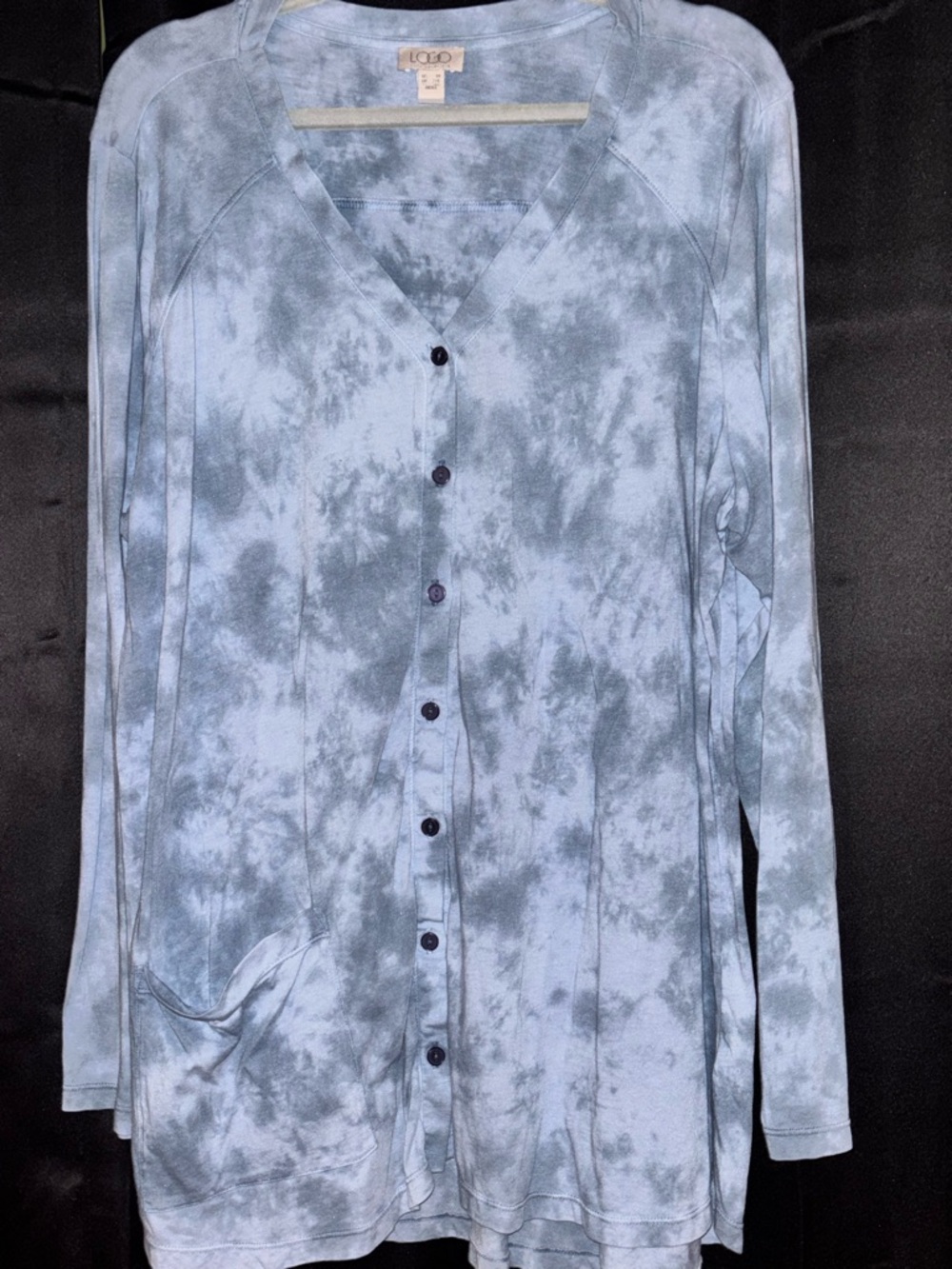 LOGO by Lori Goldstein Woman’s Light Blue Tie-Dye Button Front Cardigan